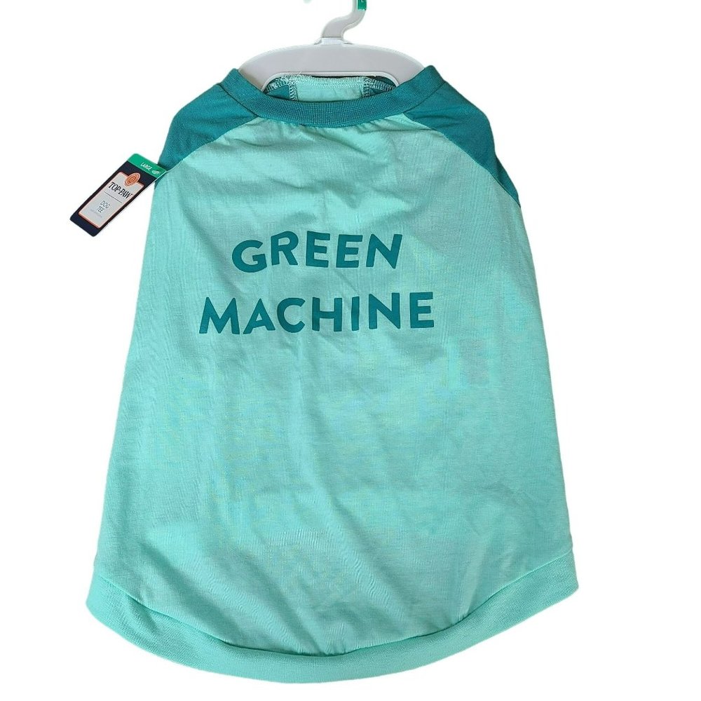 Top Paw Long Raglan Sleeve Tee T Shirt for Pet Dog Sz LG Two Tone GREEN MACHINE